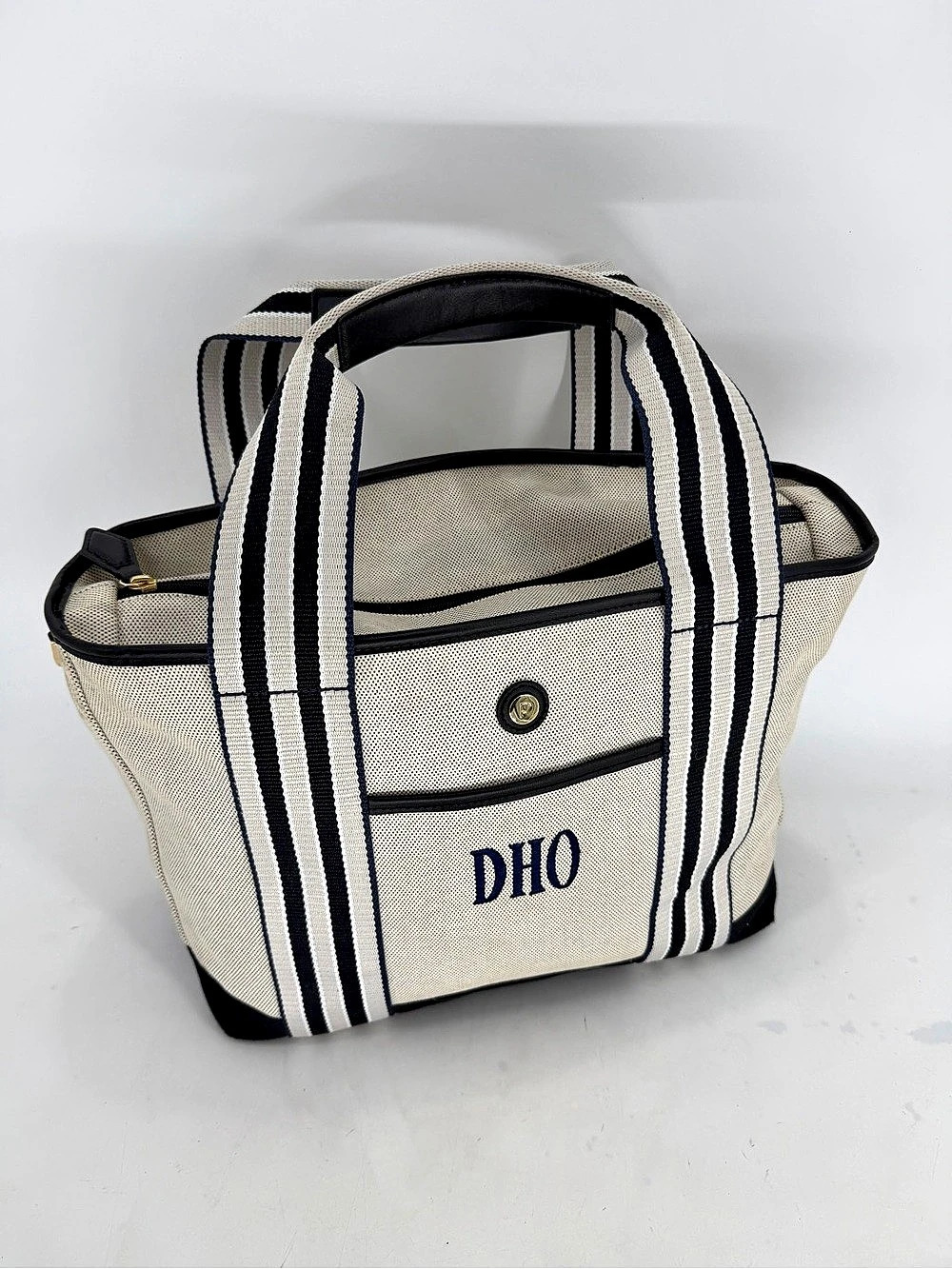 Paravel Cabana Embroidered Tote Striped Canvas Tote in Cream & Black